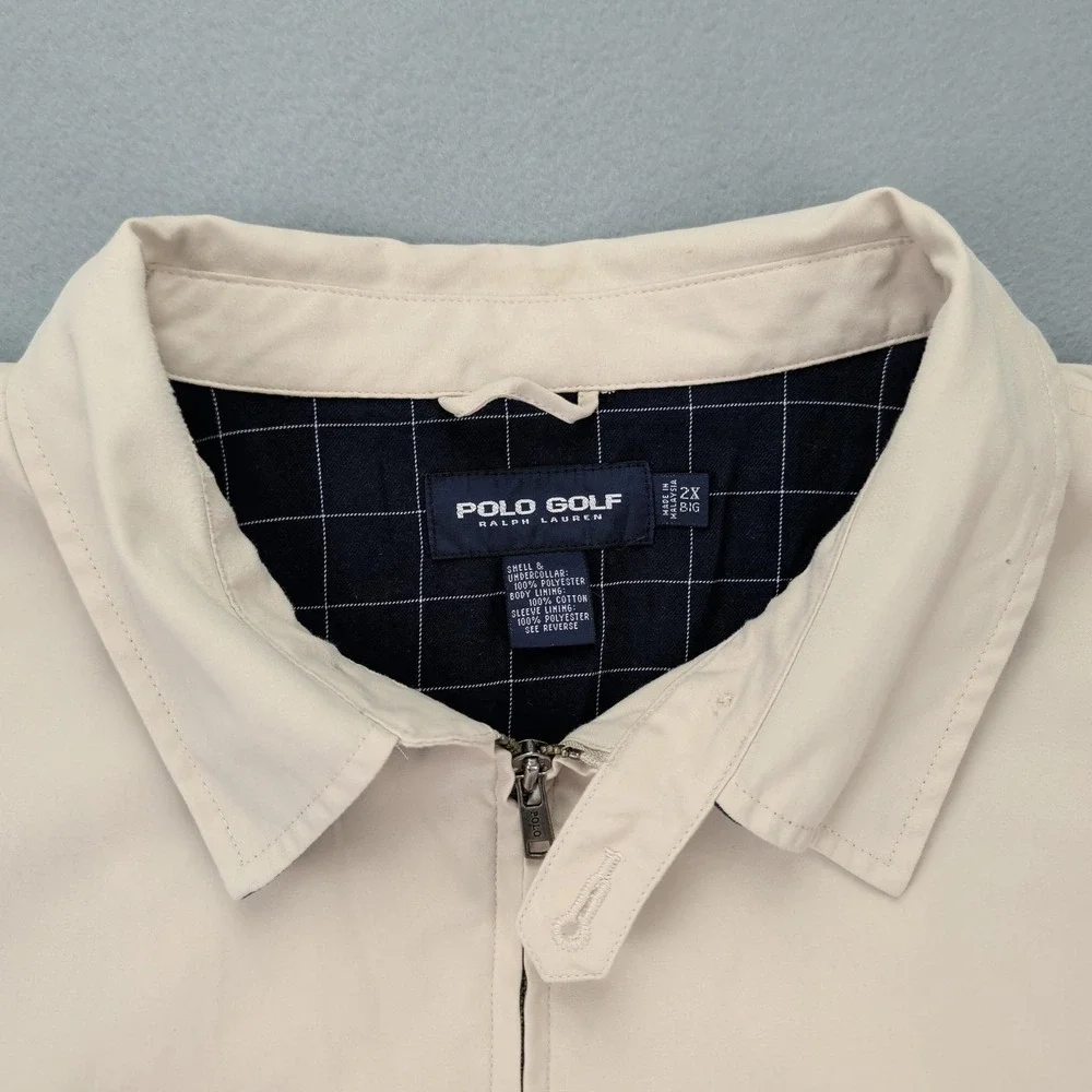 Polo Golf‎ Ralph Lauren Jacket Mens 2X Big Beige Zip Harrington Cotton Lined